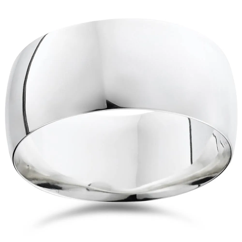 10mm High Polished Wedding Band 14K White Gold Size Selectable