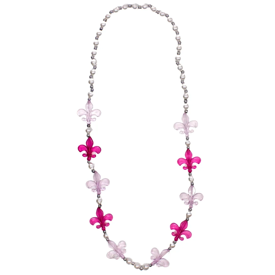 40" Acrylic Light Pink and Hot Pink Fleur de Lis Beads Necklace (Each)