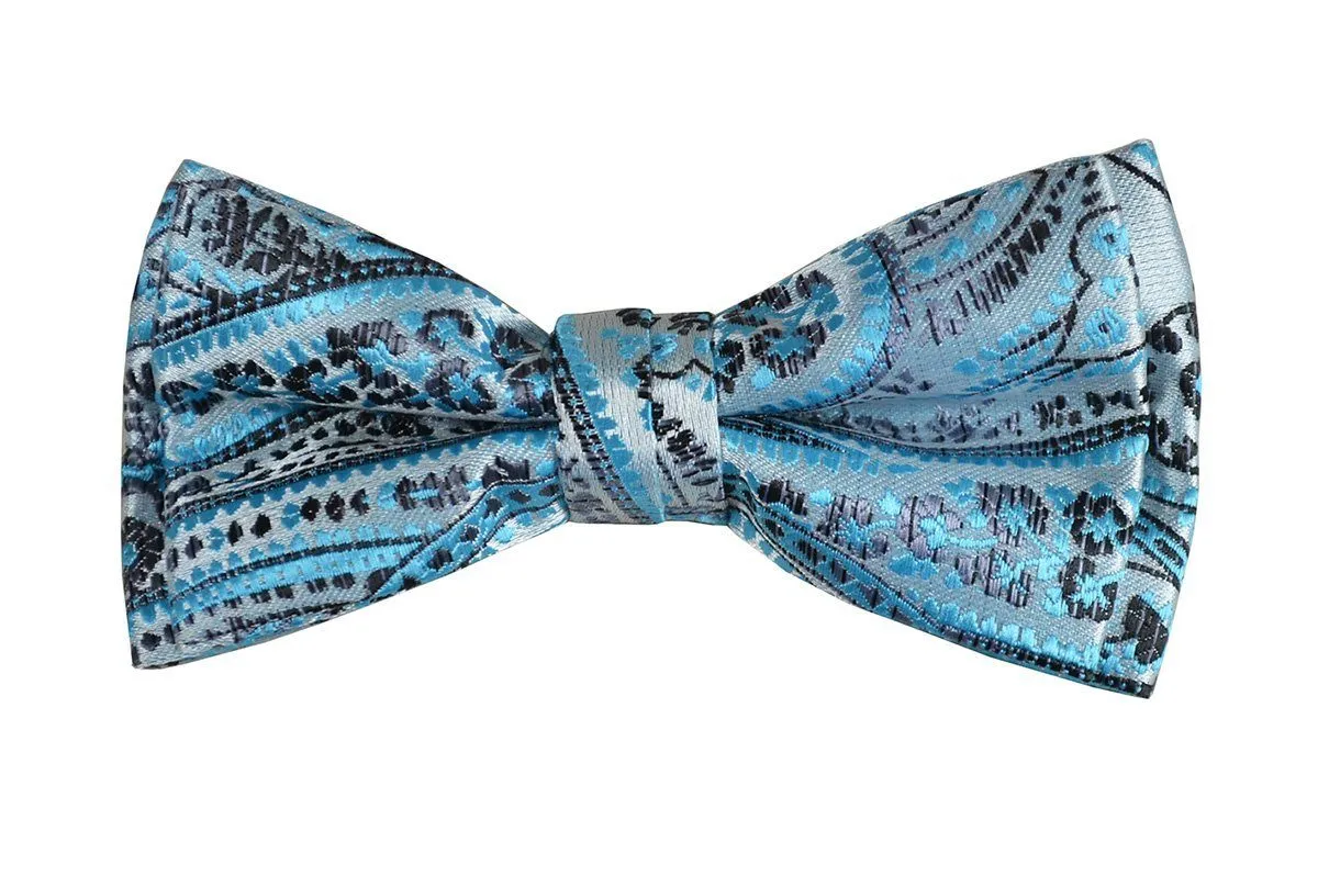 Aqua Blue Boys Bow Tie and Pocket Square Set, Pre-tied