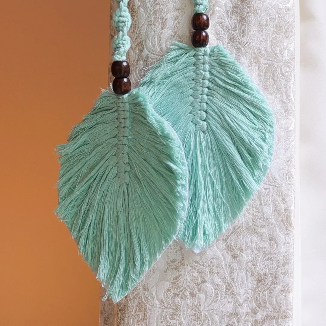 Aqua Macrame Leaf Curtain Ties