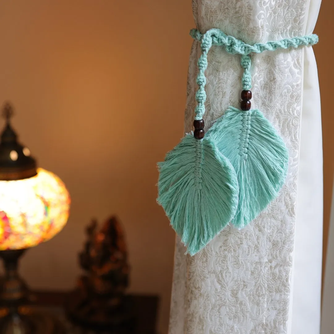 Aqua Macrame Leaf Curtain Ties