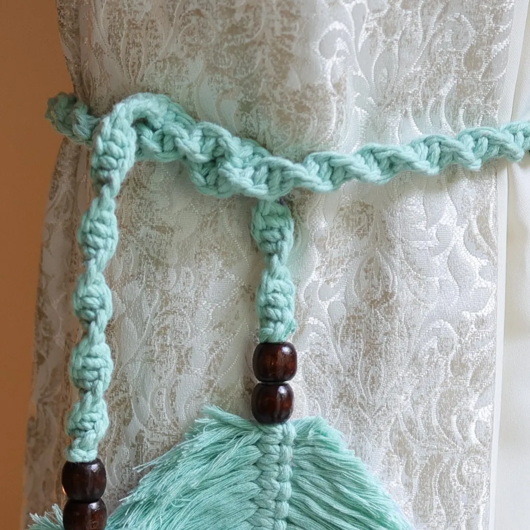 Aqua Macrame Leaf Curtain Ties