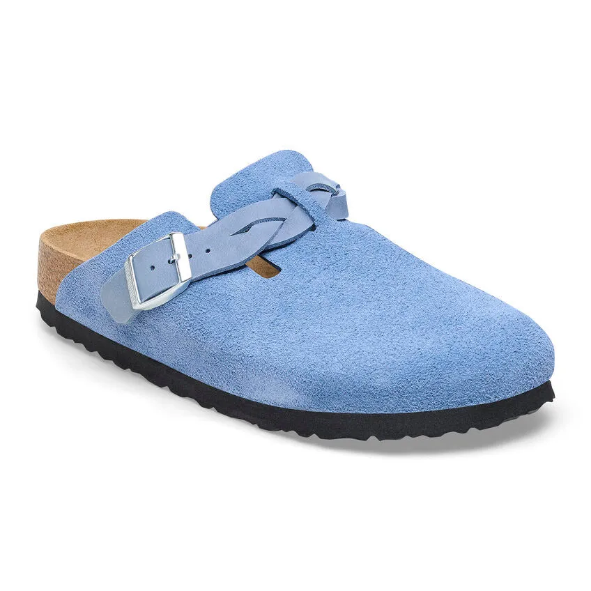 Birkenstock Boston Braided Suede Leather Clog in Mink, Zinfandel, Blue & Taupe Available in Narrow Widths
