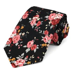 Black and Coral Arcata Floral Tie