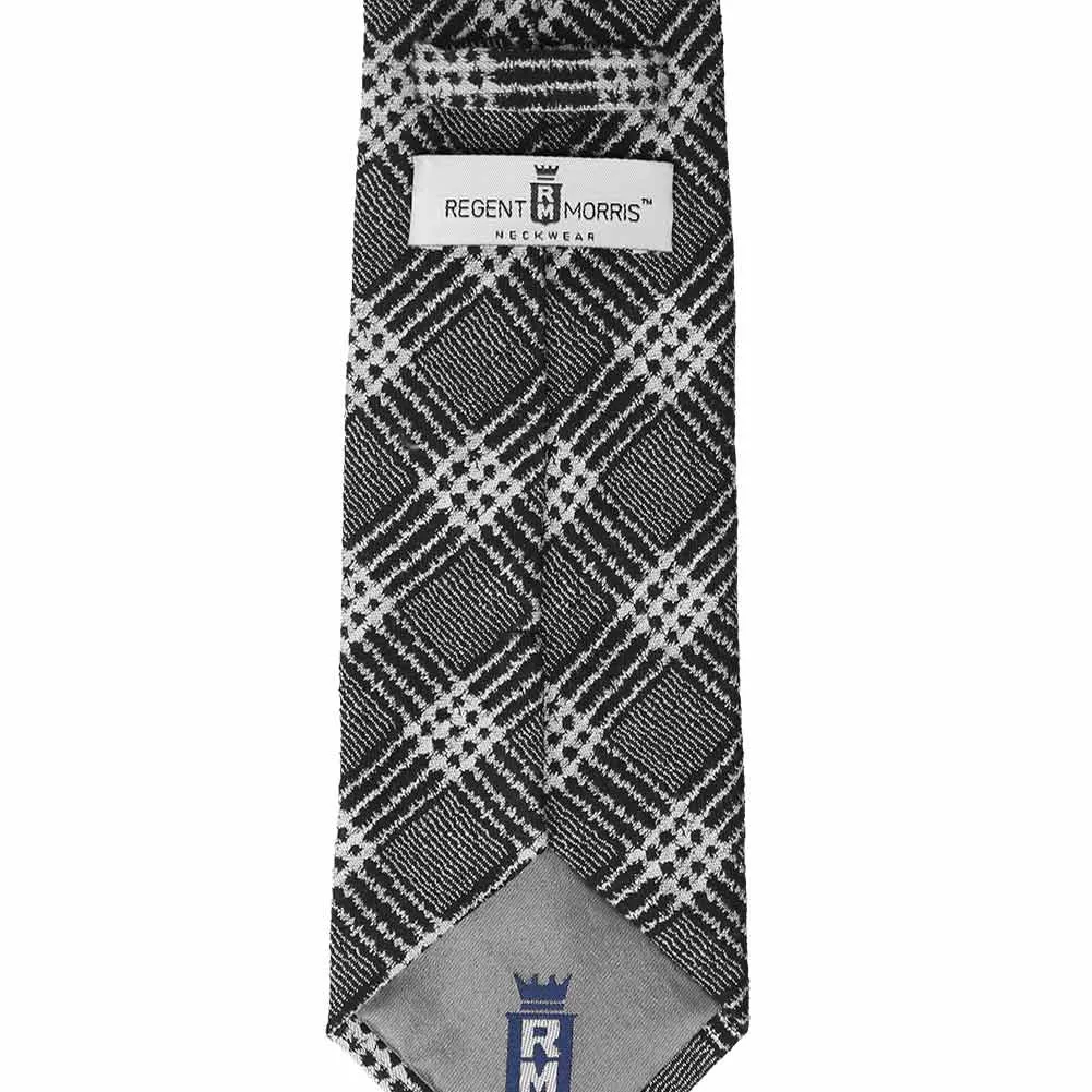 Black and Gray Admin Plaid Wool/Silk Extra Long Necktie