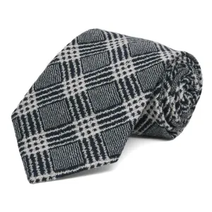 Black and Gray Admin Plaid Wool/Silk Extra Long Necktie