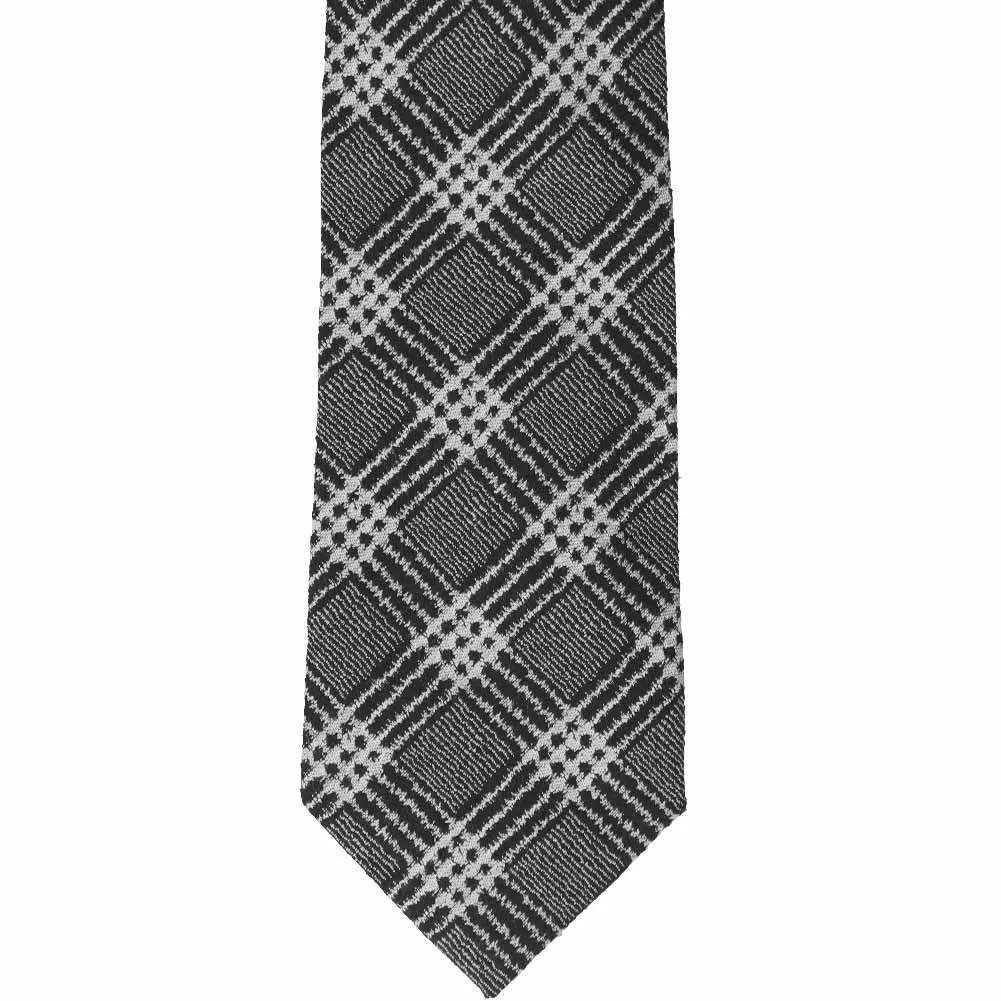 Black and Gray Admin Plaid Wool/Silk Extra Long Necktie
