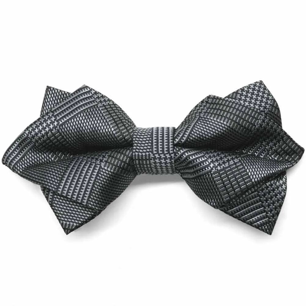 Black Michael Glen Plaid Diamond Tip Bow Tie