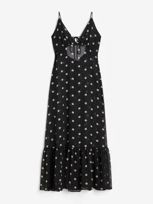 Black polka dot sheer chiffon dress