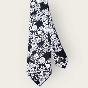 Black White Floral Slim Tie
