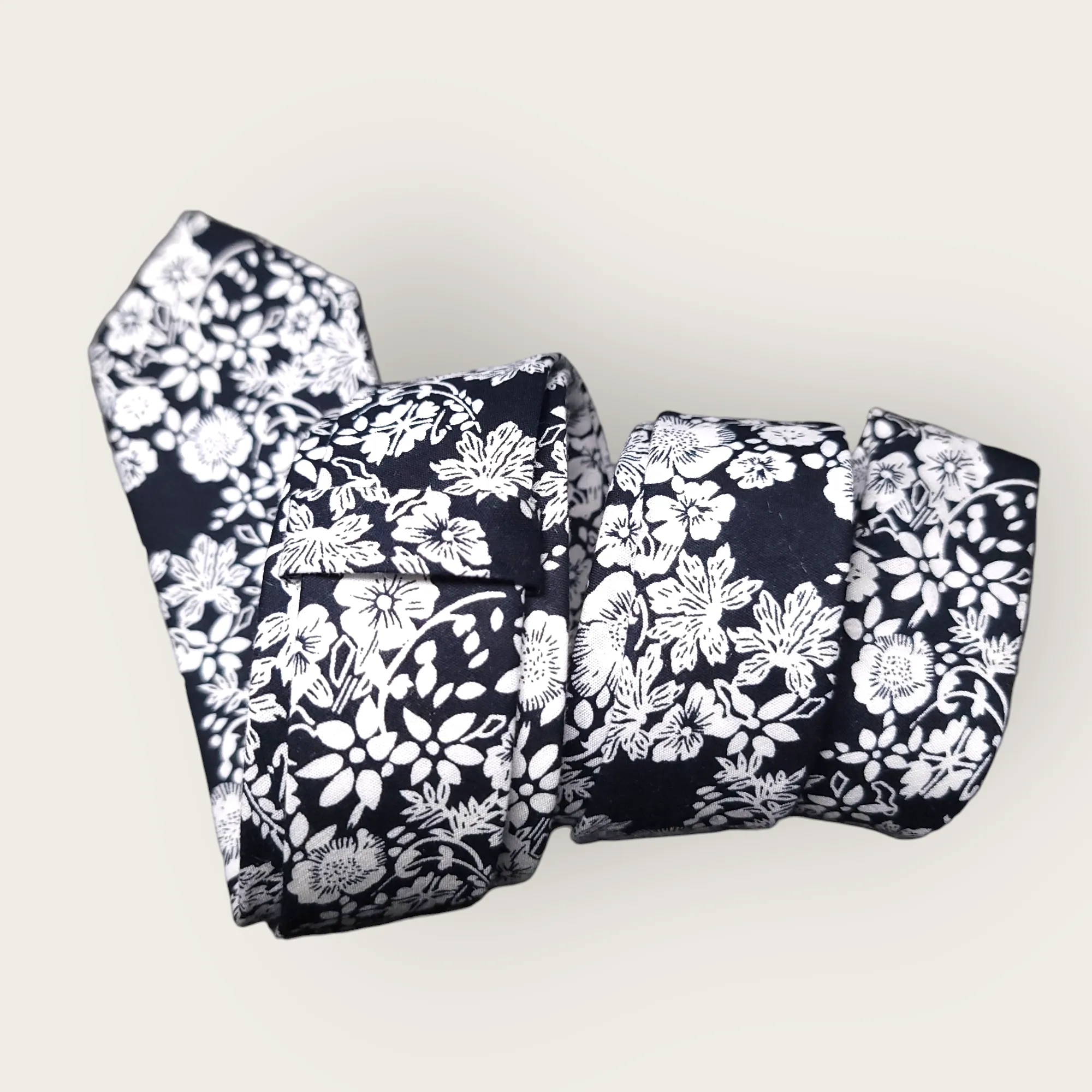 Black White Floral Slim Tie