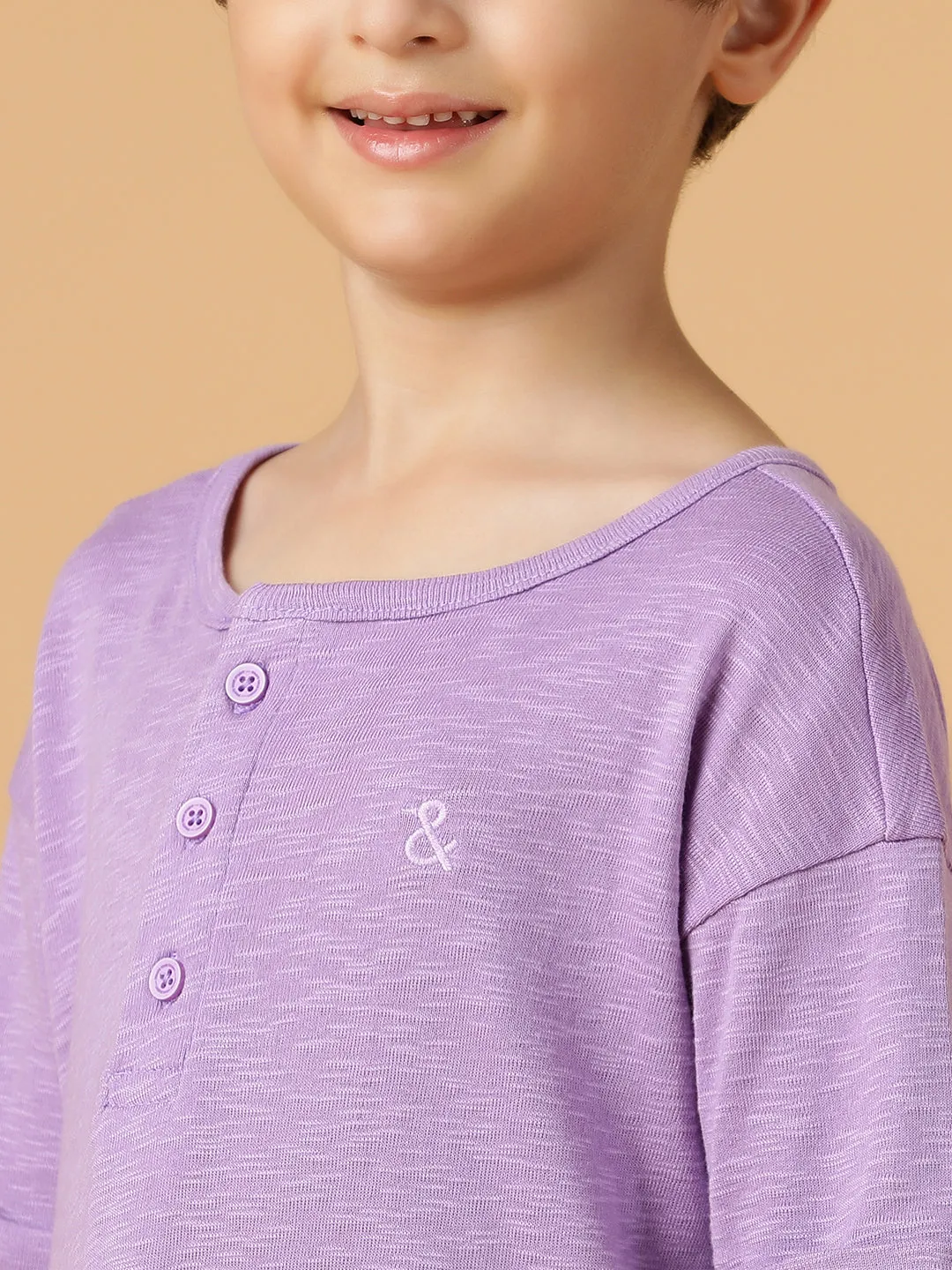 Boys Lilac Viscose Solid Oversized Fit T-Shirt