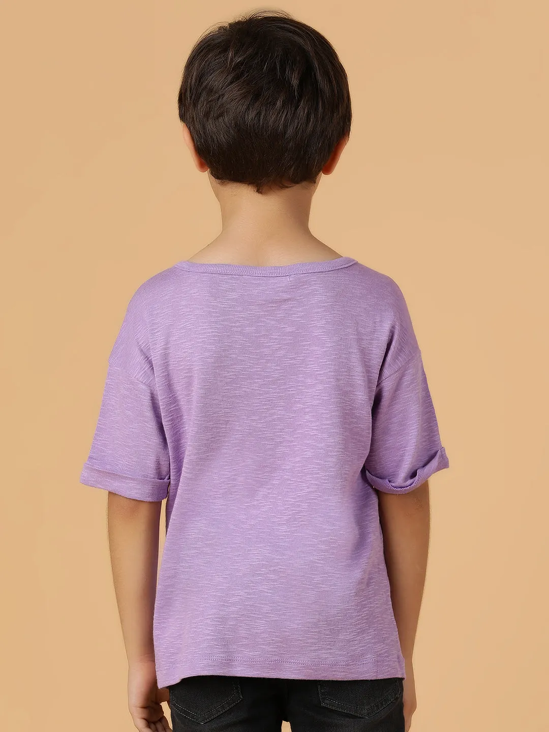 Boys Lilac Viscose Solid Oversized Fit T-Shirt