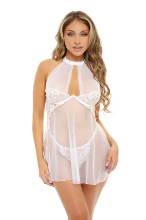 Bridal Lia Floral Embroidered Babydoll - MULTI COLOR EMBROIDERY/BRIGHT WHITE