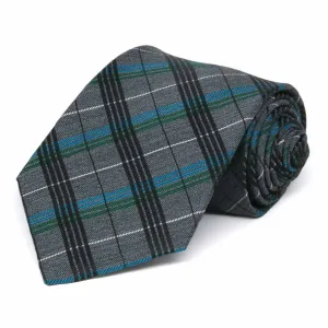 Charcoal Gray Executive Plaid Silk Extra Long Necktie