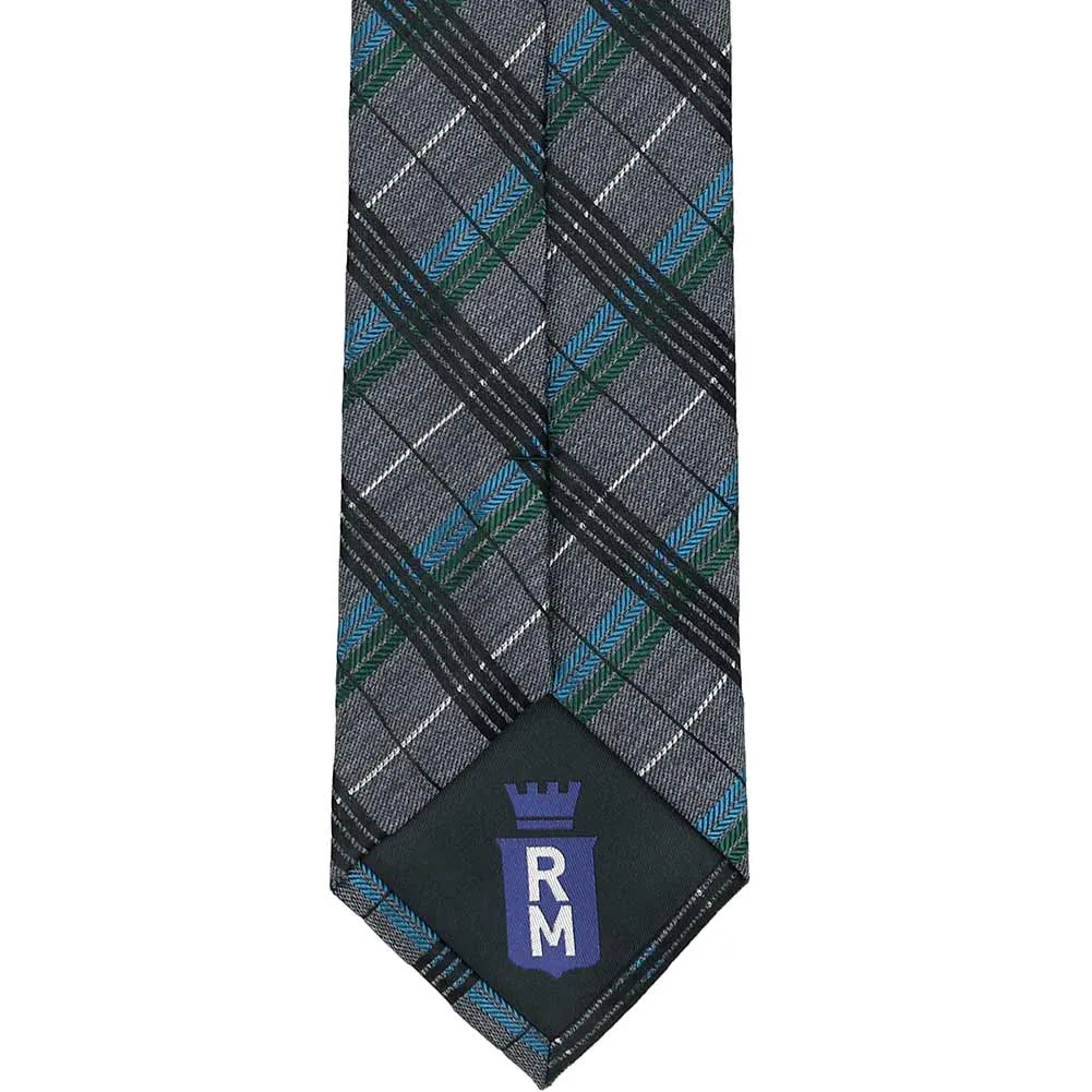 Charcoal Gray Executive Plaid Silk Extra Long Necktie
