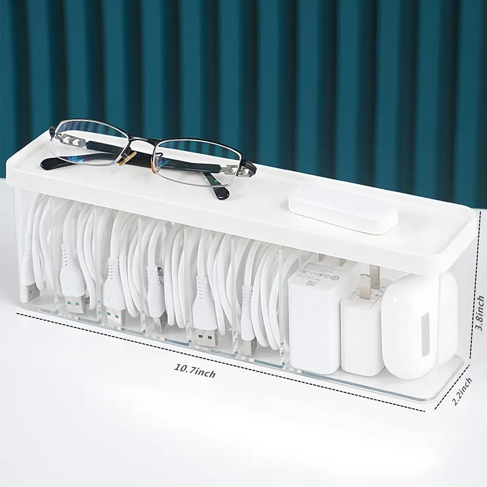 Charger Cable Cord Storage Organizer Box - 1 Pack With Lid - Easy Storage Without Cable Ties