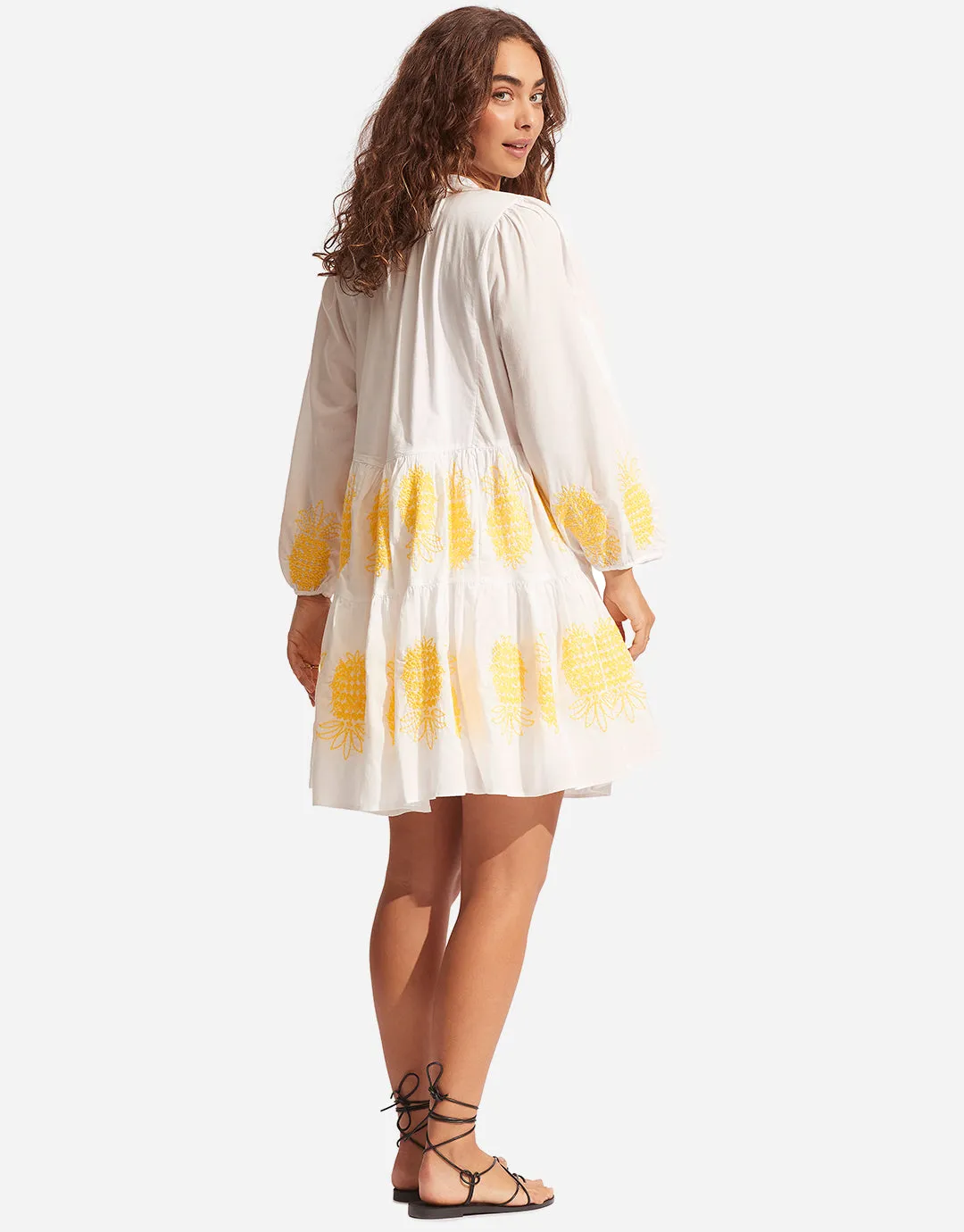 Corsica Embroidery Tier Dress - White
