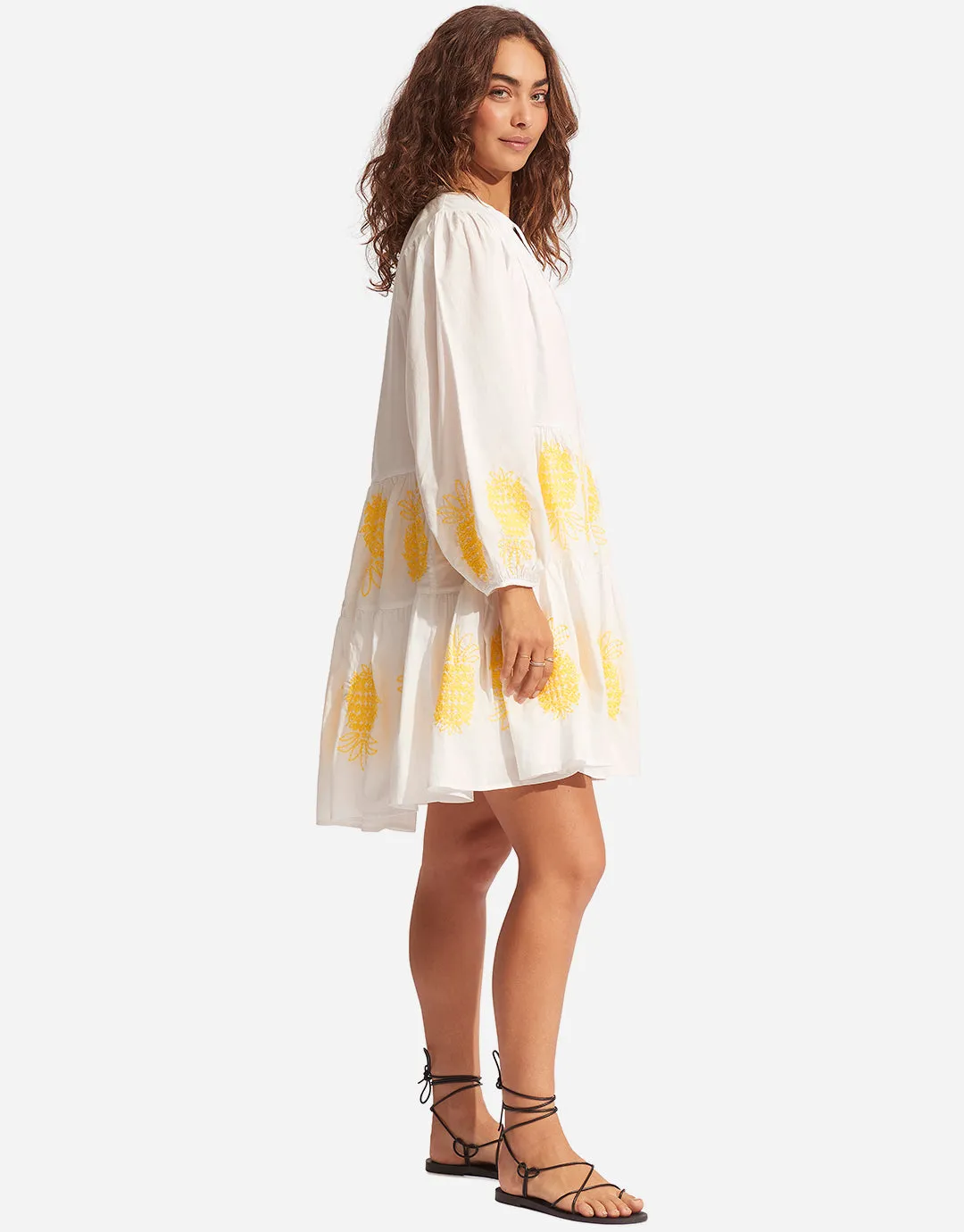 Corsica Embroidery Tier Dress - White