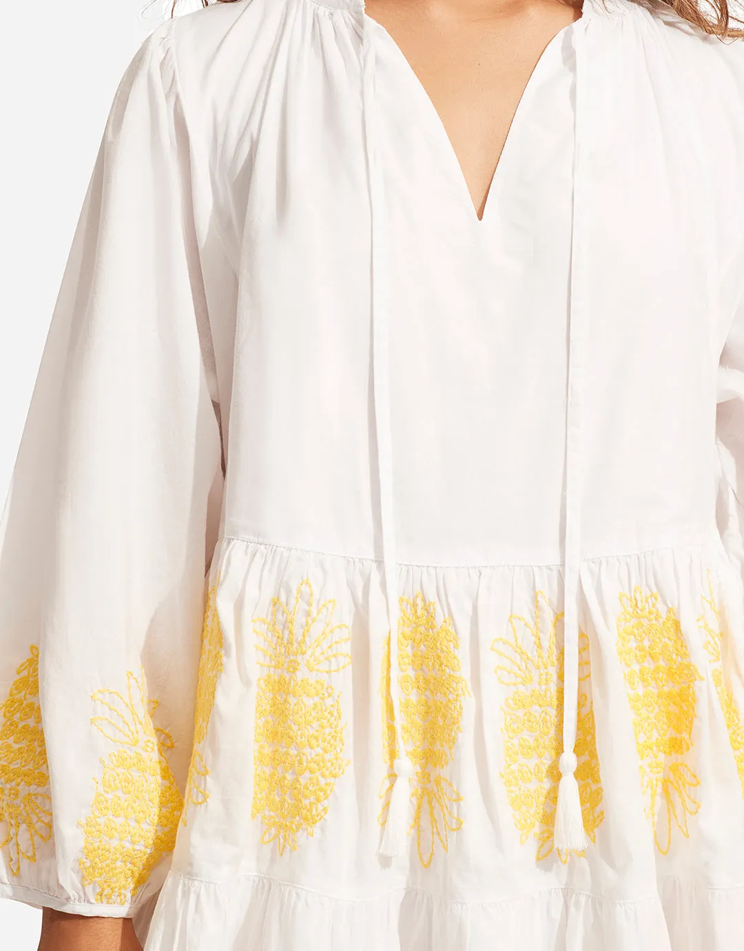 Corsica Embroidery Tier Dress - White