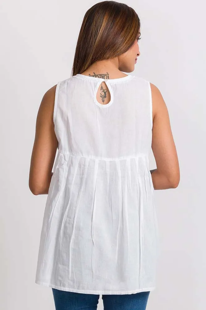 Divyani Sleeveless Embroidered Cotton Top