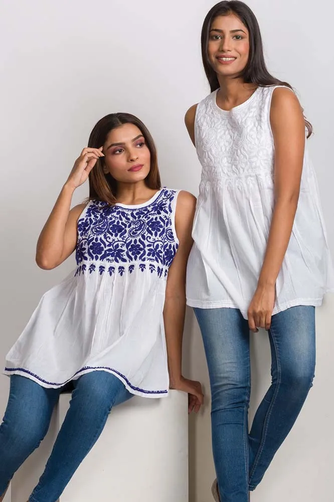 Divyani Sleeveless Embroidered Cotton Top