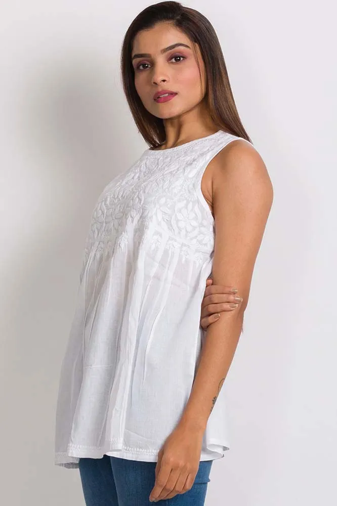Divyani Sleeveless Embroidered Cotton Top