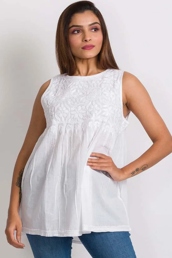 Divyani Sleeveless Embroidered Cotton Top