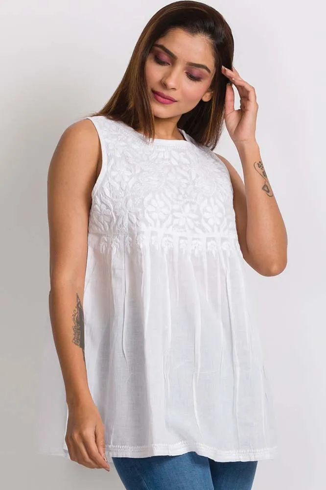 Divyani Sleeveless Embroidered Cotton Top