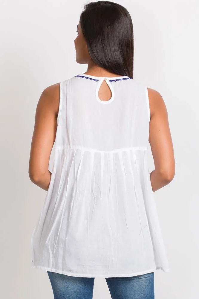 Divyani Sleeveless Embroidered Cotton Top