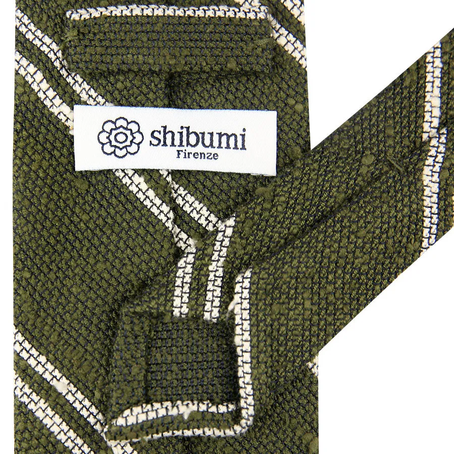Double Bar Shantung Grenadine Tie - Olive - Hand-Rolled