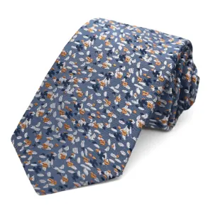 Dusty Blue and Antique Gold Courier Grain Pattern Silk Narrow Necktie, 3" Width
