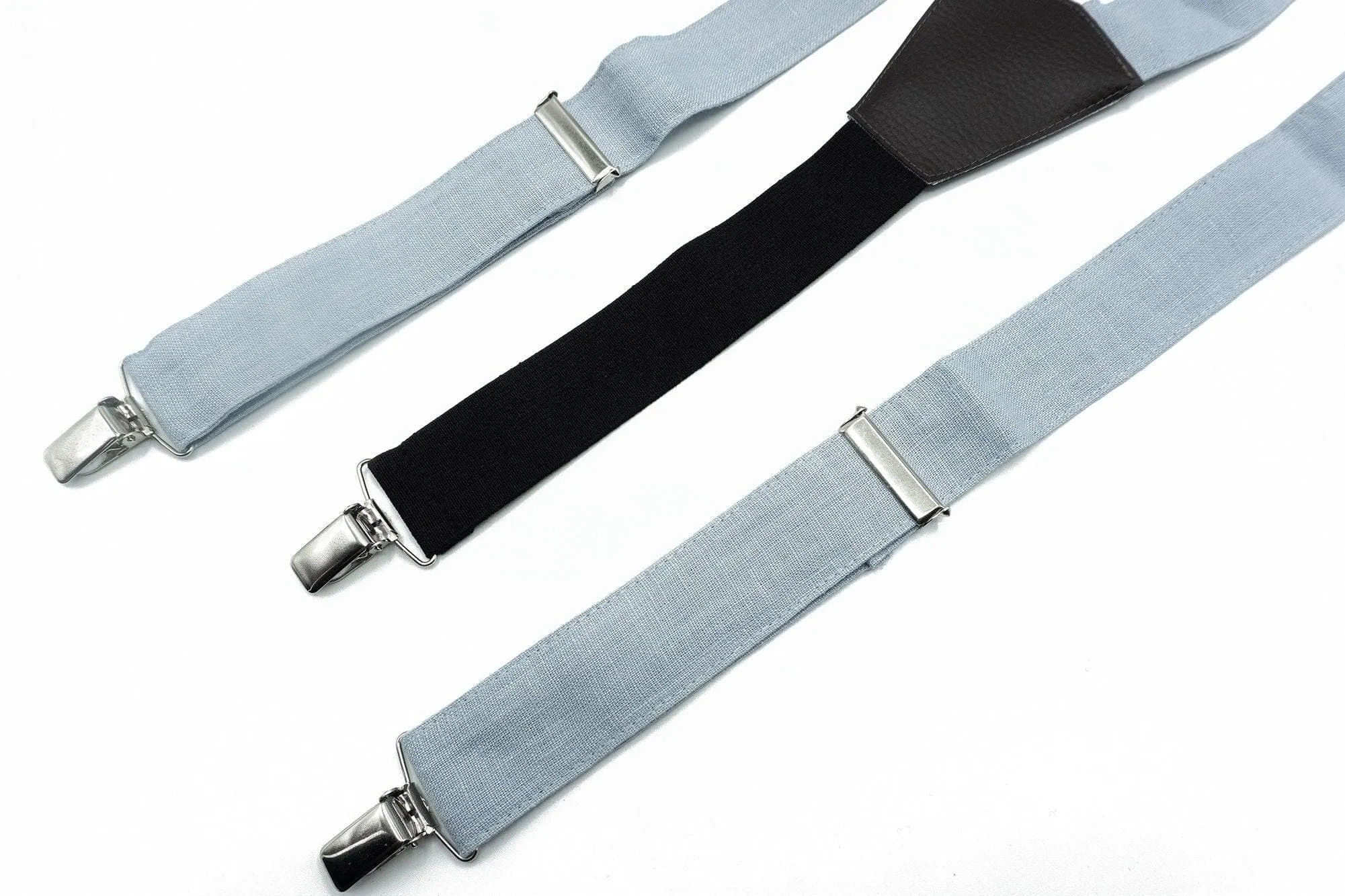 Dusty Blue Bow Tie, Suspenders, Necktie, and Pocket Square Set