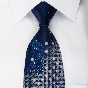 Elegance Rhinestone Silk Necktie Geometric Baroque On Blue