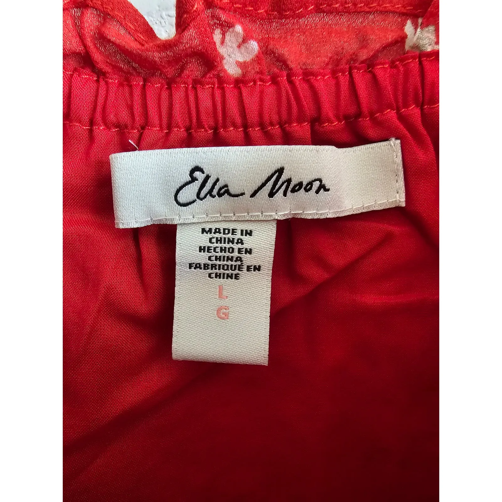 Ella Moon Womens Sz L Knee Length Bright Red White Floral Cotton Dress