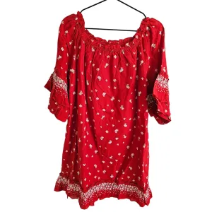 Ella Moon Womens Sz L Knee Length Bright Red White Floral Cotton Dress