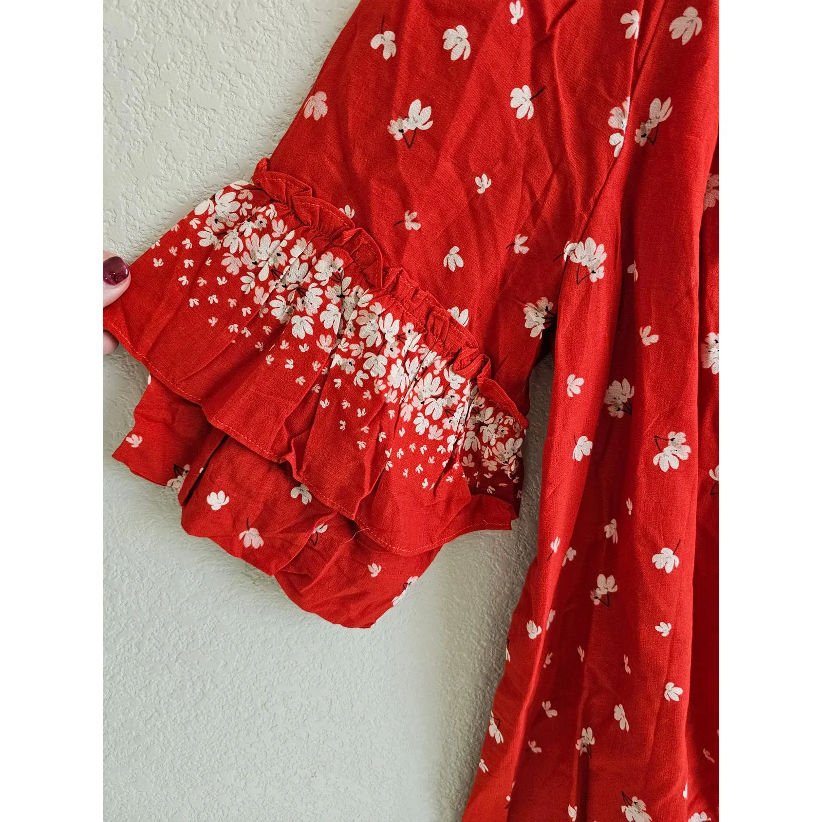 Ella Moon Womens Sz L Knee Length Bright Red White Floral Cotton Dress