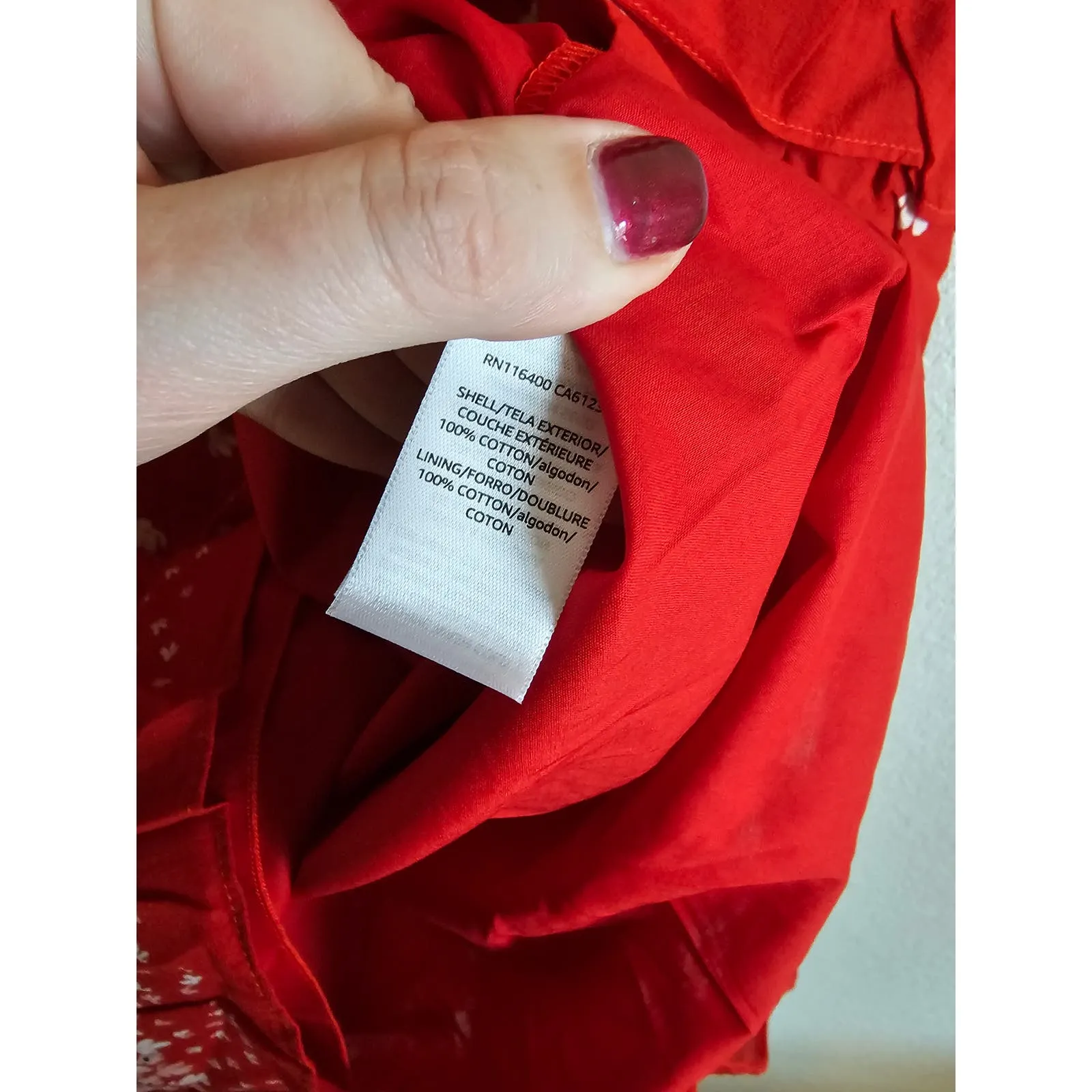Ella Moon Womens Sz L Knee Length Bright Red White Floral Cotton Dress