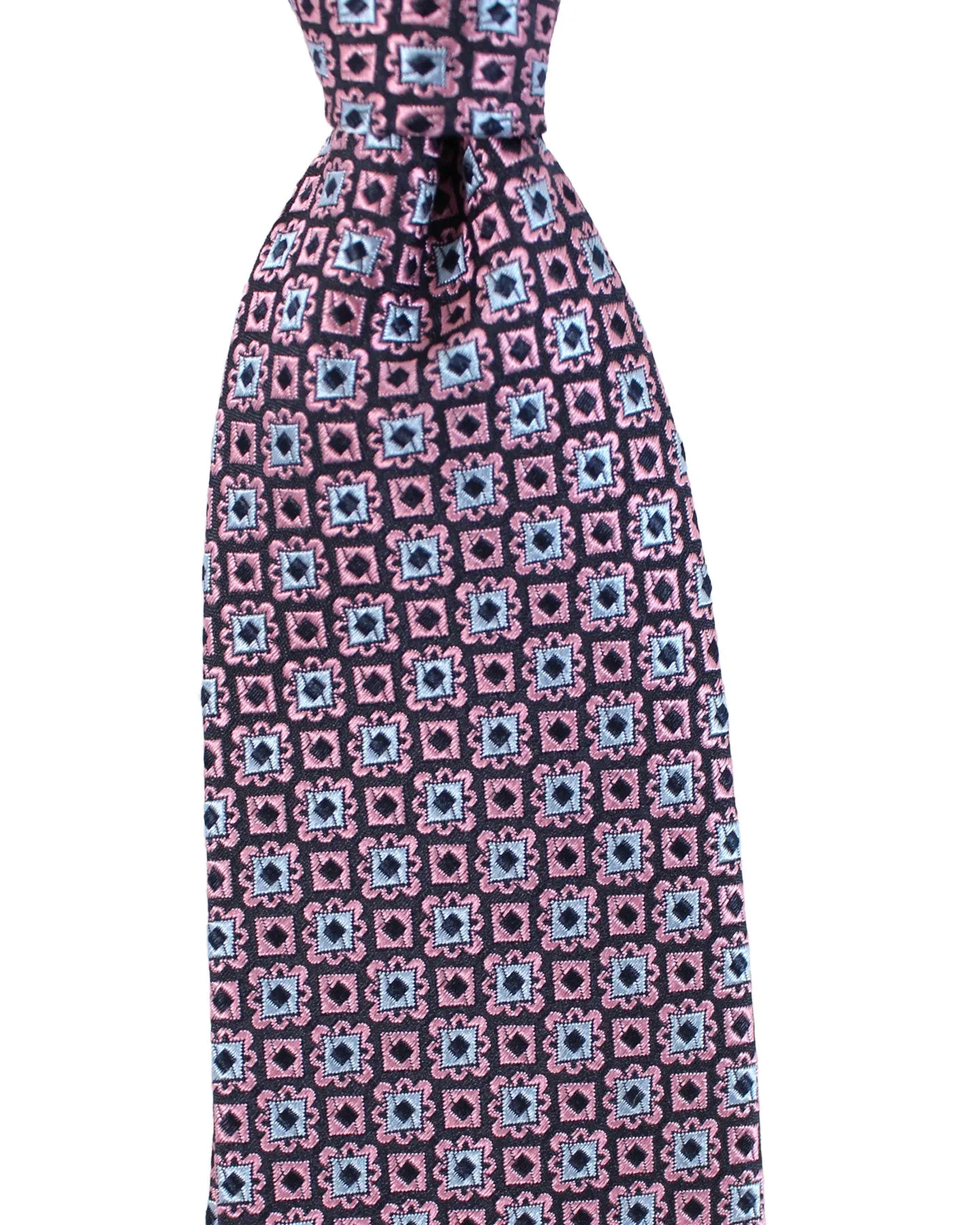 Ermenegildo Zegna Tie Pink Blue Geometric Narrow Cut