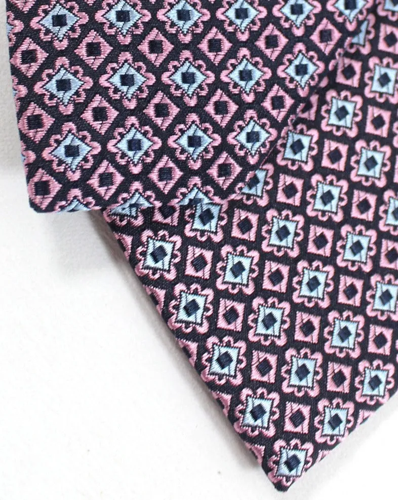 Ermenegildo Zegna Tie Pink Blue Geometric Narrow Cut