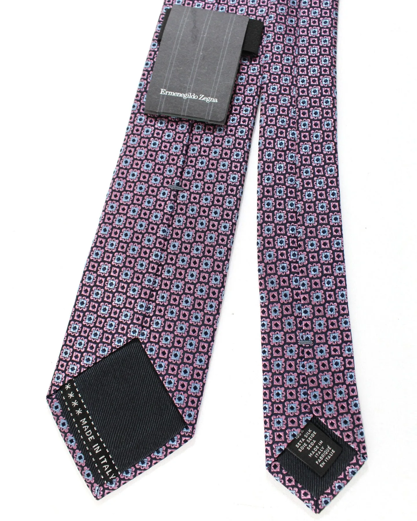 Ermenegildo Zegna Tie Pink Blue Geometric Narrow Cut