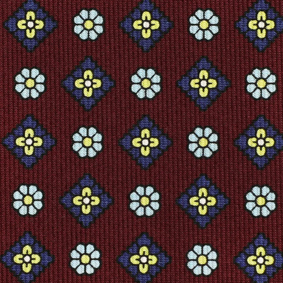 Floral Printed Bespoke Silk Tie - Burgundy