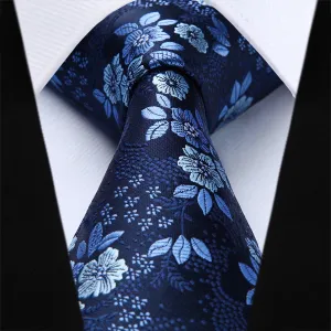 Floral Tie Handkerchief Set - 01 BLUE