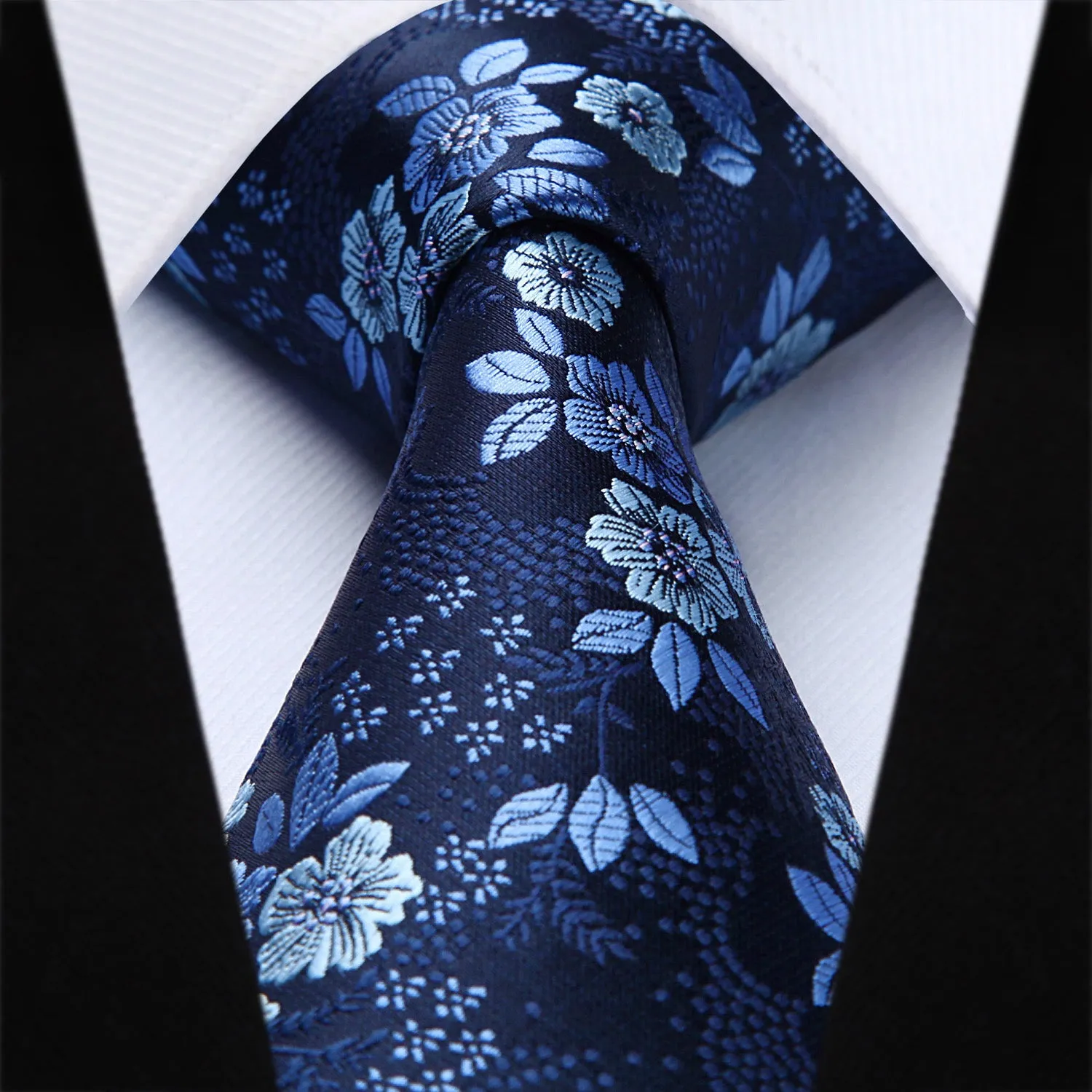 Floral Tie Handkerchief Set - 01 BLUE