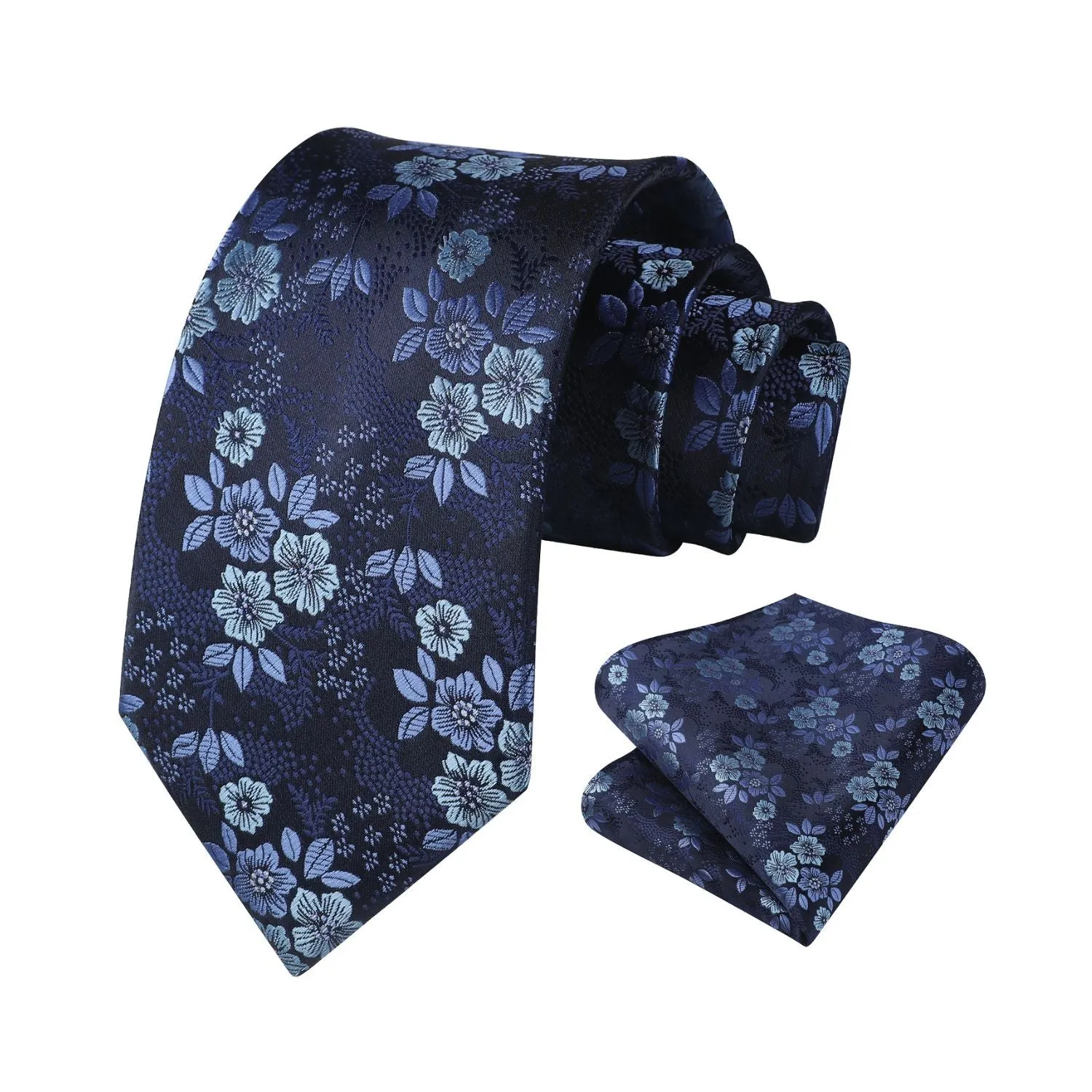 Floral Tie Handkerchief Set - 01 BLUE
