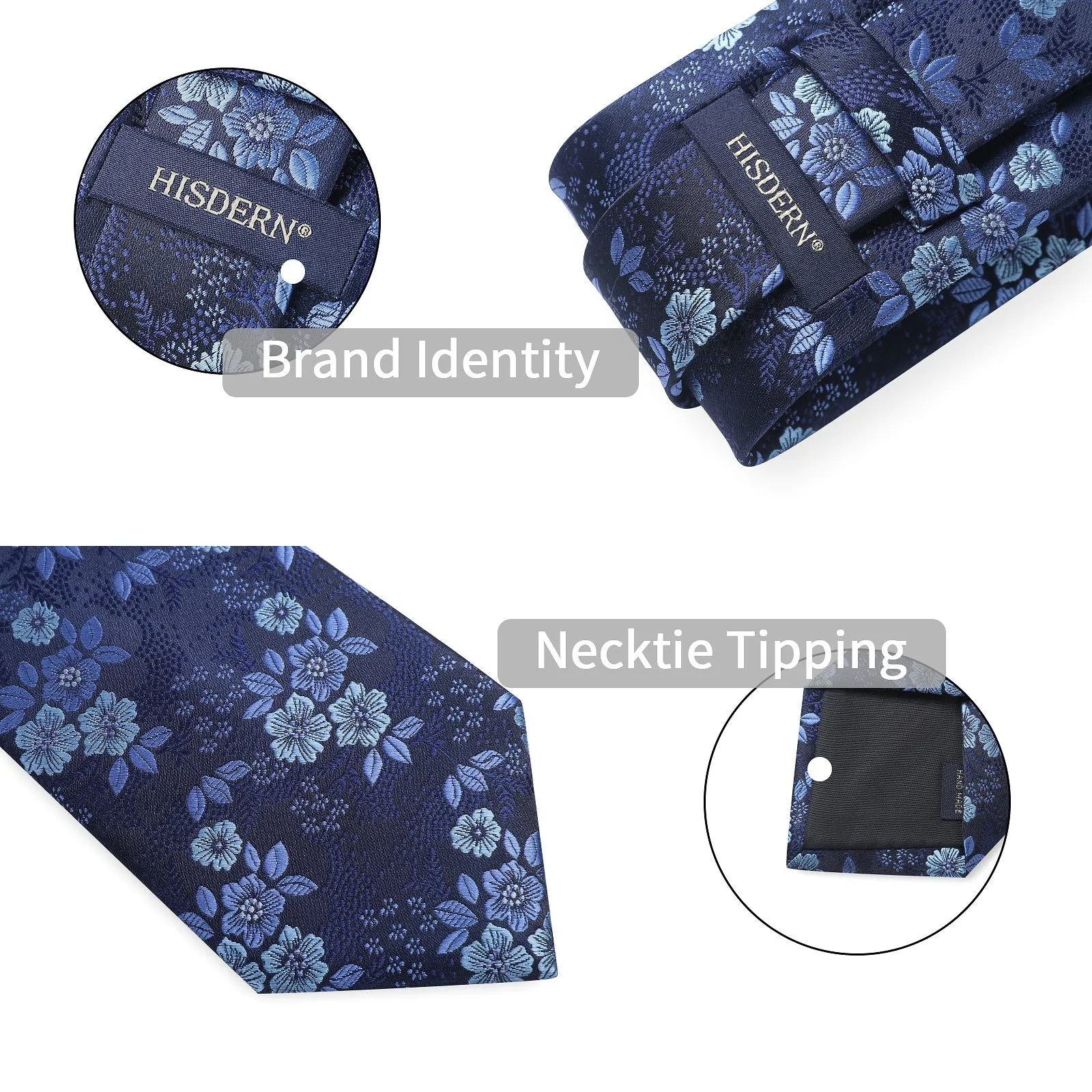 Floral Tie Handkerchief Set - 01 BLUE