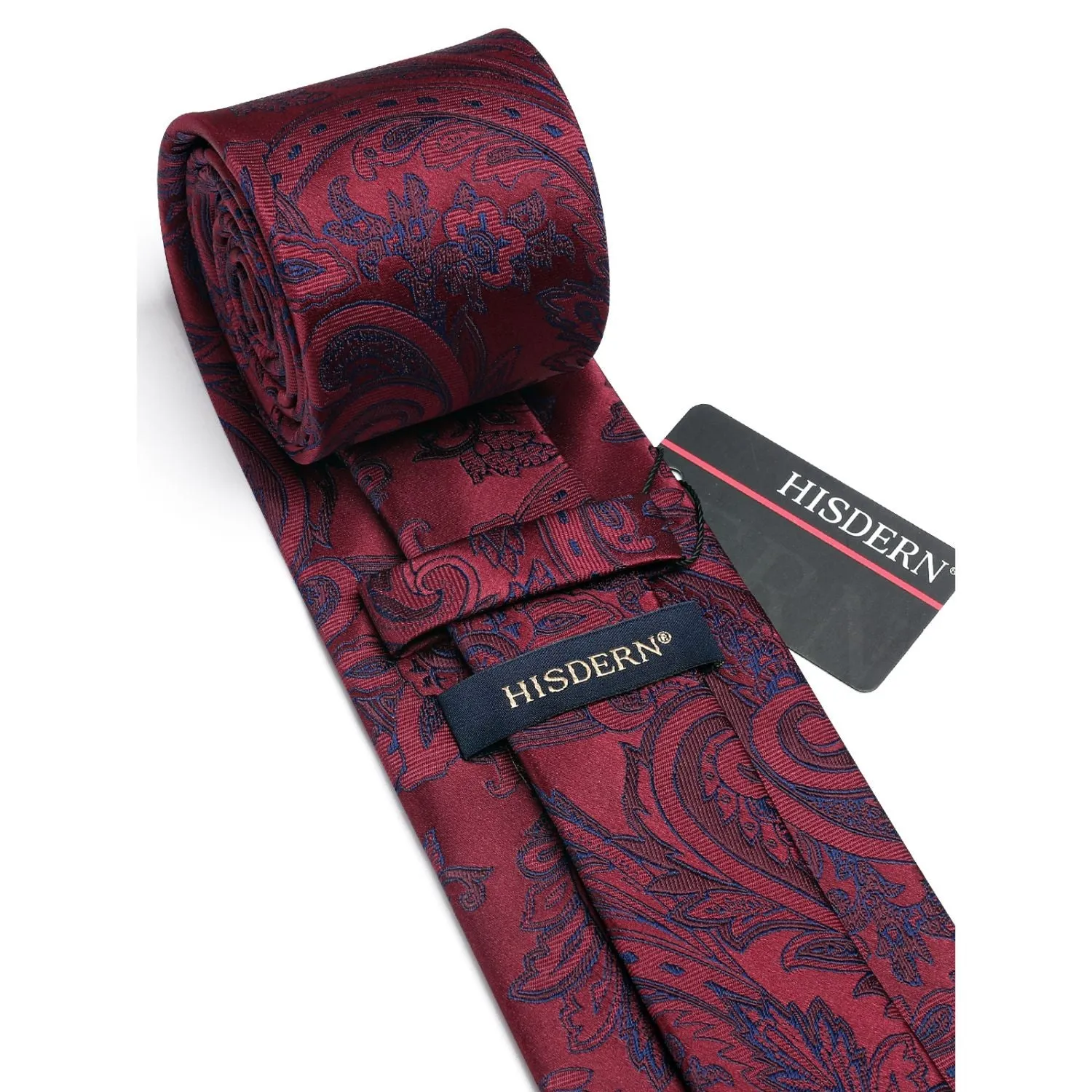 Floral Tie Handkerchief Set - 01A-BURGUNDY1