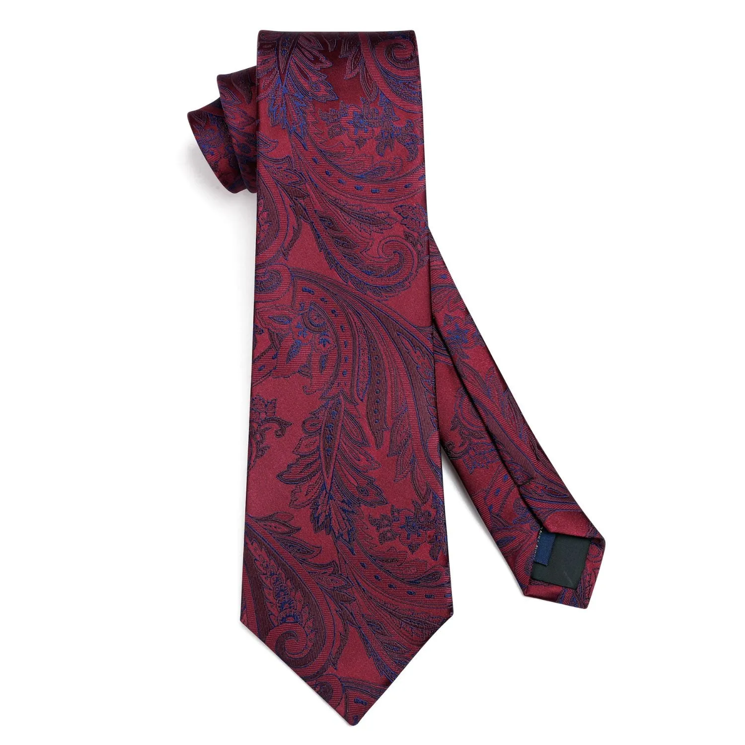Floral Tie Handkerchief Set - 01A-BURGUNDY1
