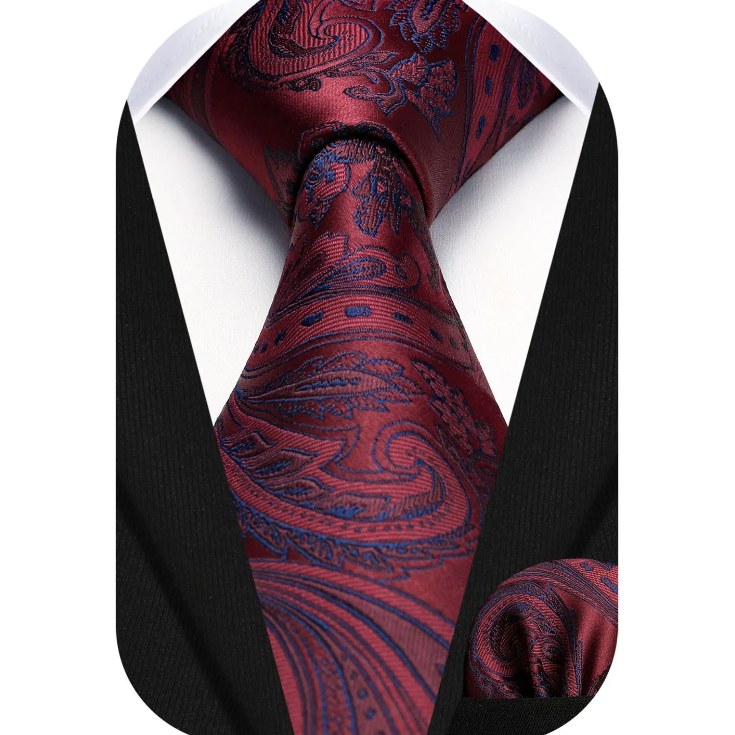 Floral Tie Handkerchief Set - 01A-BURGUNDY1