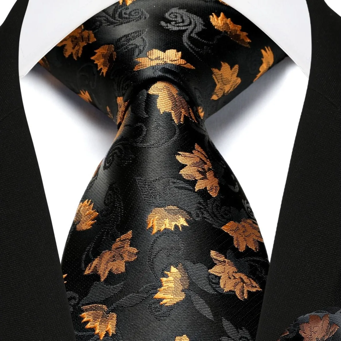 Floral Tie Handkerchief Set - 04 GOLD/BLACK